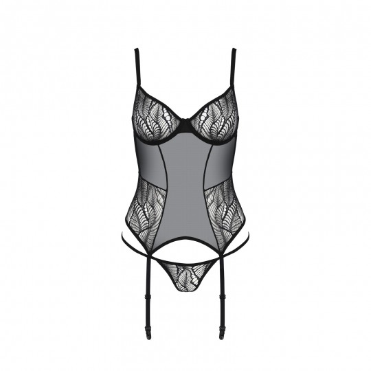 CORSET ET STRING LEAFA NOIR ECO COLLECTION PASSION