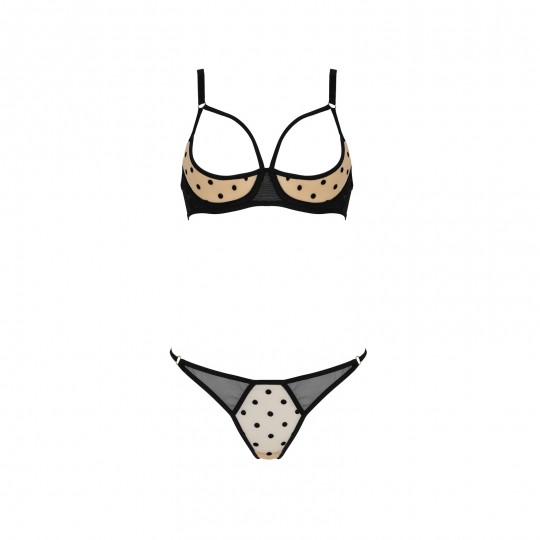 CONJUNTO DE 2 PEÇAS COM SUTIÃ ABERTO MARINA BEGE DEVIL COLLECTION PASSION