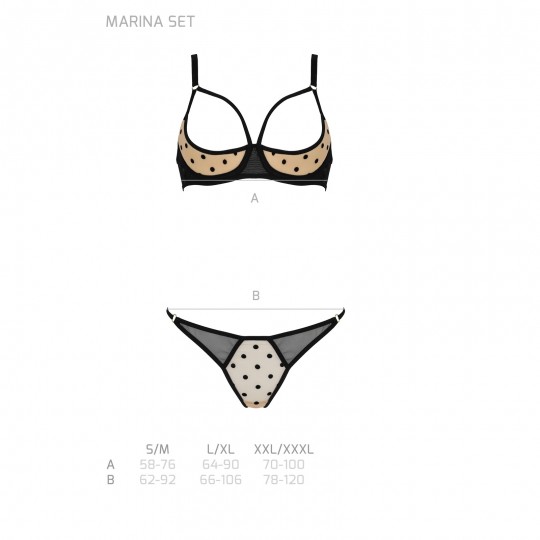 CONJUNTO DE 2 PEÇAS COM SUTIÃ ABERTO MARINA BEGE DEVIL COLLECTION PASSION