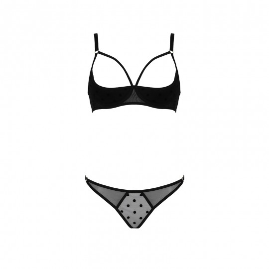 CONJUNTO DE 2 PEÇAS COM SUTIÃ ABERTO MARINA PRETO DEVIL COLLECTION PASSION