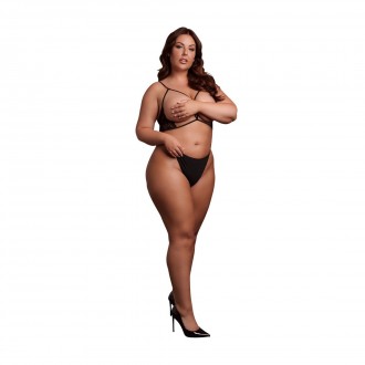 БЮСТГАЛЬТЕР-ТРЕУГОЛЬНИК С ОТКРЫТОЙ ЧАШКОЙ, КРУЖЕВОМ И РЕГУЛИРУЕМЫМИ БЕГУНКАМИ - ПЛЮС РАЗМЕР - ЧЕРНЫЙ