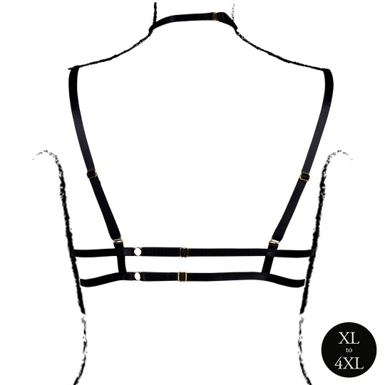 БЮСТГАЛЬТЕР-ТРЕУГОЛЬНИК С ОТКРЫТОЙ ЧАШКОЙ, БРЕТЕЛЬЮ НА ШЕЕ И РЕГУЛИРУЕМЫМИ ПОЛЗУНКАМИ - ПЛЮС РАЗМЕР - ЧЕРНЫЙ