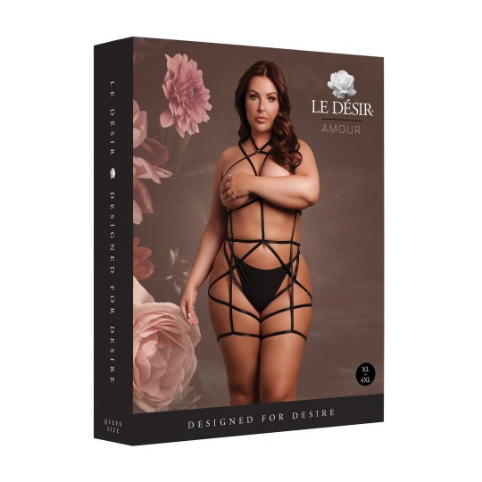 ARNÉS CORPORAL CON LIGUEROS NEGRO TALLA QUEEN LE DÉSIR