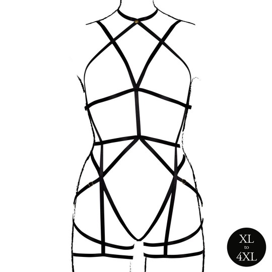 ARNÉS CORPORAL CON LIGUEROS NEGRO TALLA QUEEN LE DÉSIR