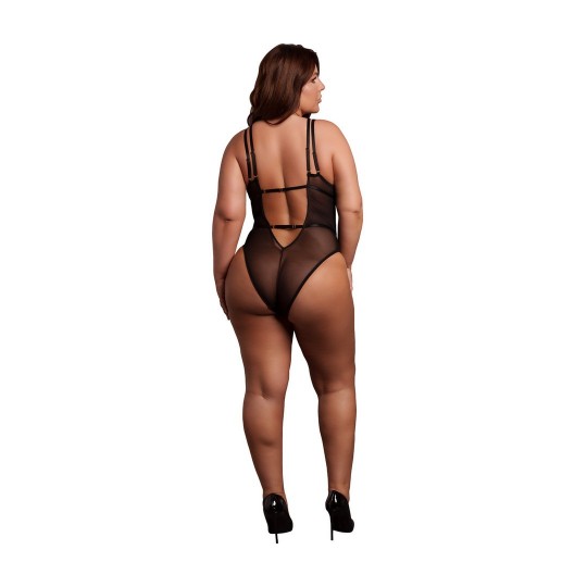 WIRELESS LACE BODYSUIT WITH ADJUSTABLE SLIDERS - PLUS SIZE - BLACK