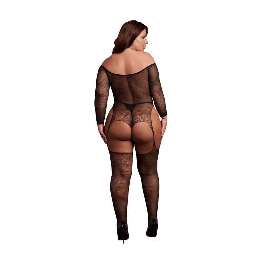 SHIMMERING OFF THE SHOULDER BODYSTOCKING - PLUS SIZE - BLACK/GOLD GLITTER