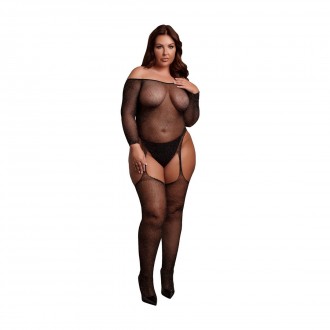 SHIMMERING OFF THE SHOULDER BODYSTOCKING - PLUS SIZE - BLACK/GOLD GLITTER