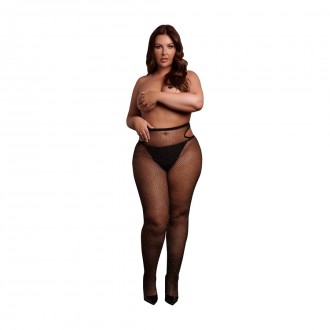 SHIMMERING CUT-OUT TIGHTS - PLUS SIZE - BLACK/GOLD GLITTER