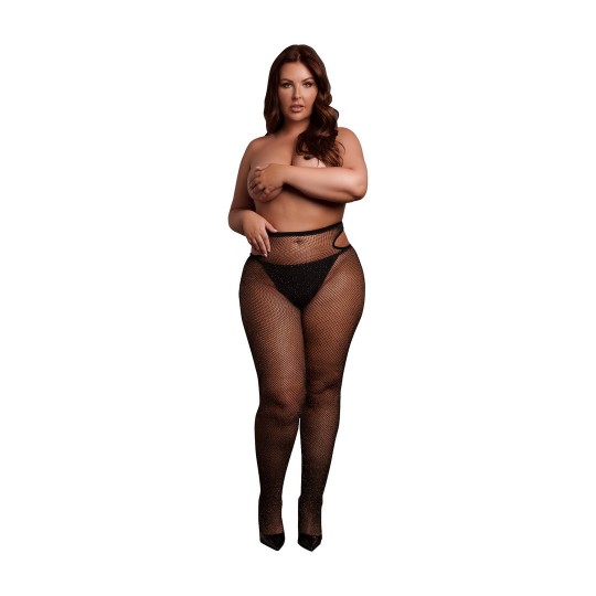 SHIMMERING CUT-OUT TIGHTS - PLUS SIZE - BLACK/GOLD GLITTER