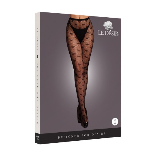 HEART PATTERNED TIGHTS - ONE SIZE - BLACK