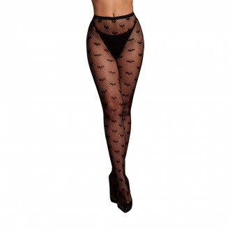 HEART PATTERNED TIGHTS - ONE SIZE - BLACK