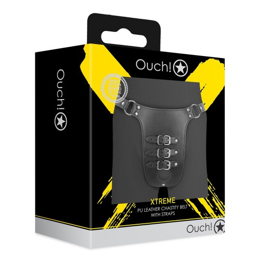 OUCH! XTREME PU LEATHER CHASTITY BELT WITH STRAP