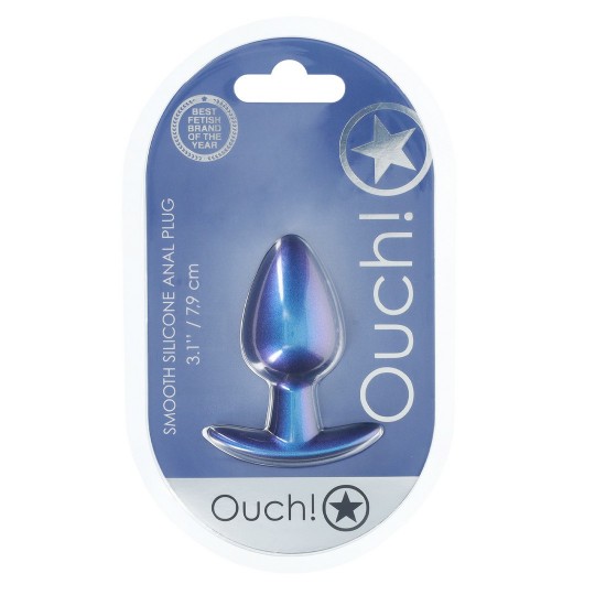 OUCH! SMOOTH SILICONE ANAL PLUG MEDIUM 3,1 /7,9 CM METALLIC BLUE