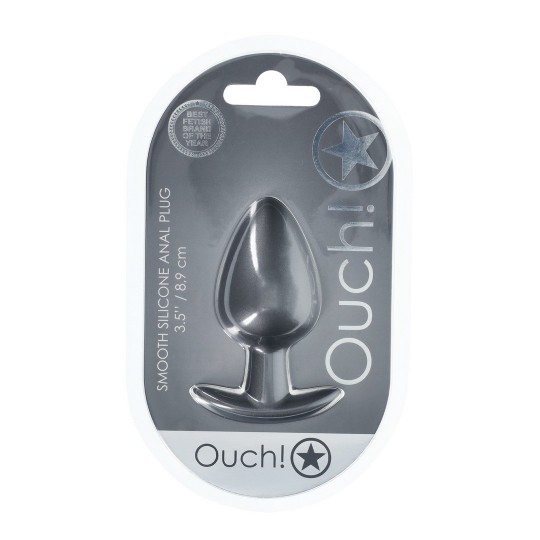 PLUG ANAL SMOOTH SILICONE LARGE 3,5 /8,9 CM GUN METAL OUCH!