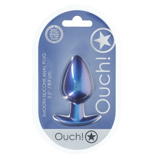 PLUG ANAL SMOOTH SILICONE LARGE 3,5 /8,9 CM METALLIC BLUE OUCH!