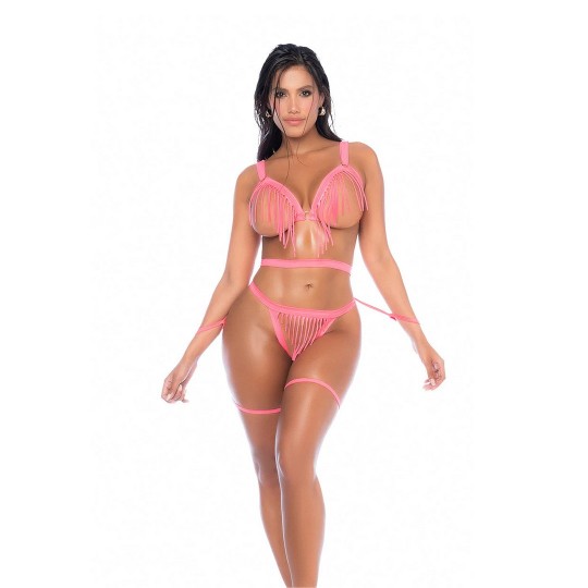 THREE PIECE SET - WET LOOK PINK