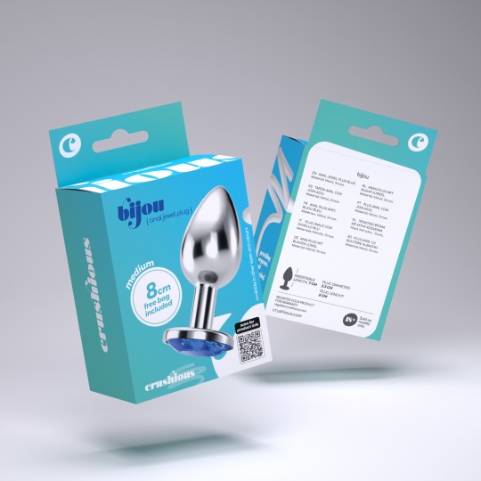 PACK DE 48 PLUG ANAL JOIA BIJOU AZUL MÉDIO CRUSHIOUS COM BOLSA AVELUDADA GRÁTIS