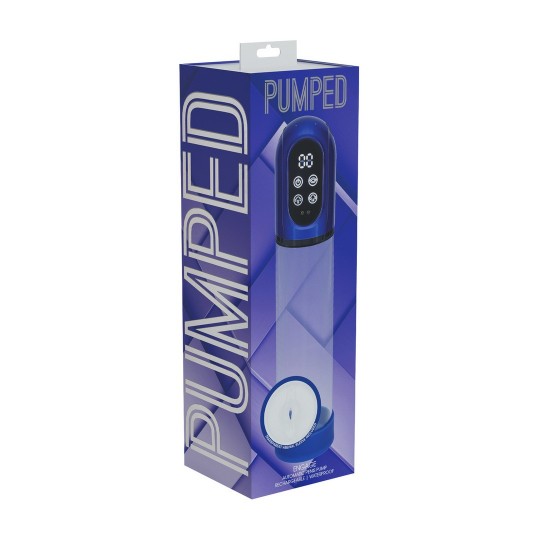 PUMPED ENGAGE AUTOMATIC WATERPROOF PENIS PUMP AND MASTURBATOR METALLIC BLUE