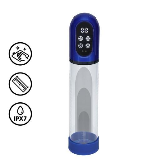 PUMPED ENGAGE AUTOMATIC WATERPROOF PENIS PUMP AND MASTURBATOR METALLIC BLUE