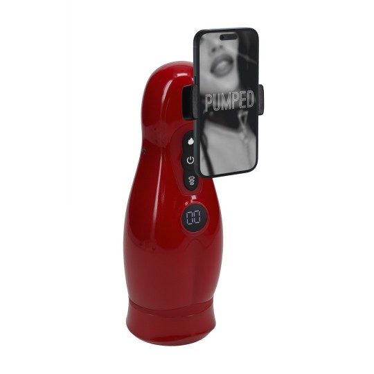 VIRTUO - SUCTION AND VIBRATION MASTURBATOR PUMP WITH PHONE ATTACHMENT - METALLIC RED