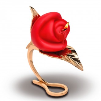 PASIÓN ARDIENTE - VELA DE ROSA CON SOPORTE - ROJO/DORADO