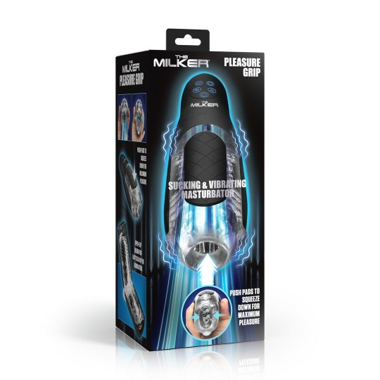 EL AGARRE DE PLACER MILKER - MASTURBADOR SUCCIONADOR Y VIBRANTE - TRANSPARENTE/NEGRO