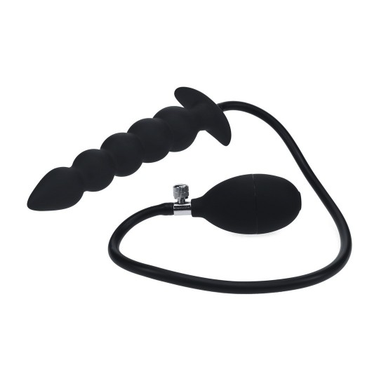 PLUG ANAL DE SILICONA INFLABLE CON PERLAS - NEGRO