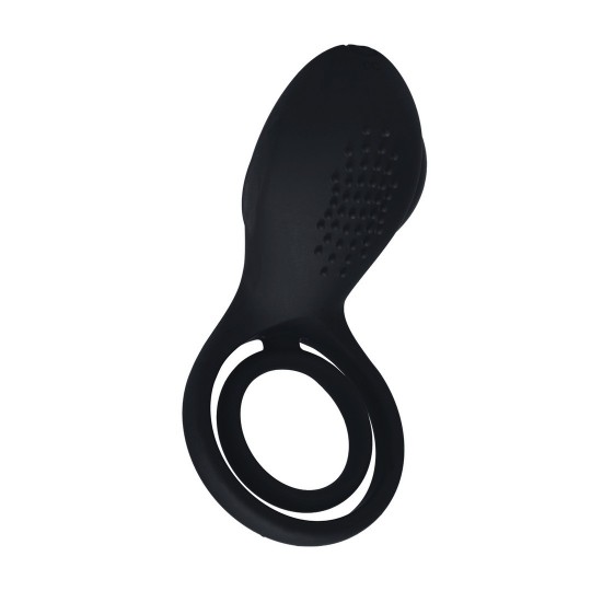 ANILLO VIBRADOR PARA PENE Y TESTÍCULOS CON ESTIMULADOR CON ALAS - NEGRO