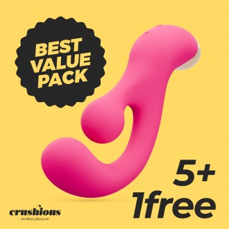 PACK 5 + 1 GRÁTIS PLEASER VIBRADOR COM ESTIMULAÇÃO ROTATIVA CRUSHIOUS