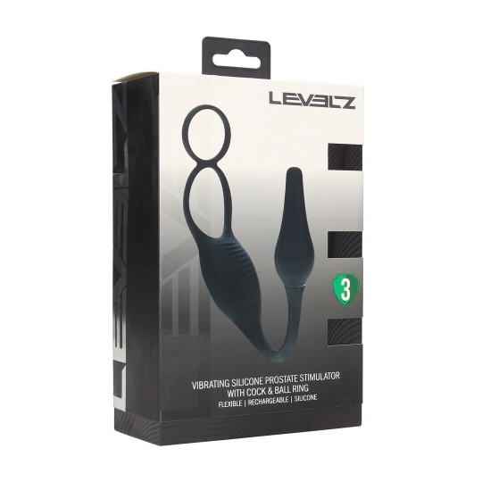 ESTIMULADOR DE PRÓSTATA EM SILICONE COM VIBRAÇÃO E ANEL PARA O PÉNIS LEVELZ