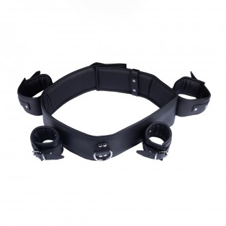 LEATHER ARM WRIST AND CHEST RESTRAINTS - BLACK