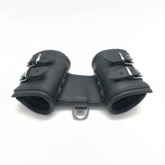 LEATHER DOUBLE HANDCUFFS - BLACK