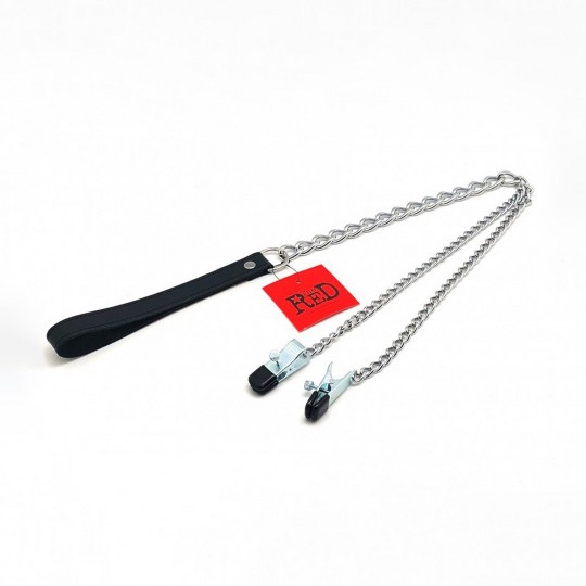 BREAST CLAMPS AND LEASH - BLACK/SILVER