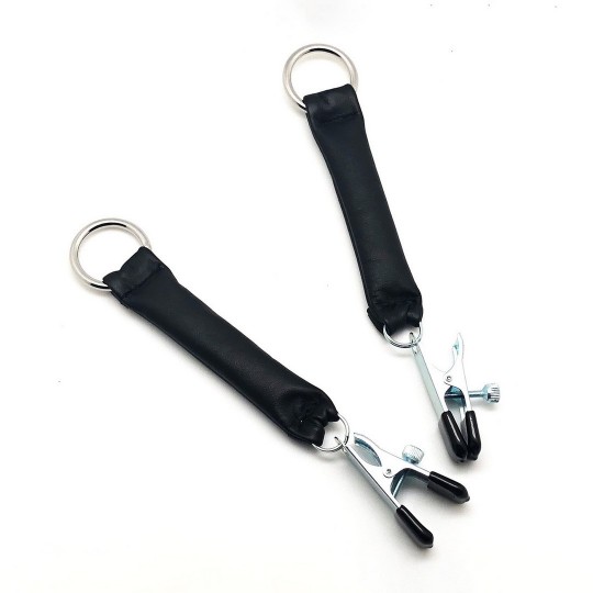 BREAST CLAMP WITH LEATHER WEIGHT 2 X 80 GR - BLACK/SILVER
