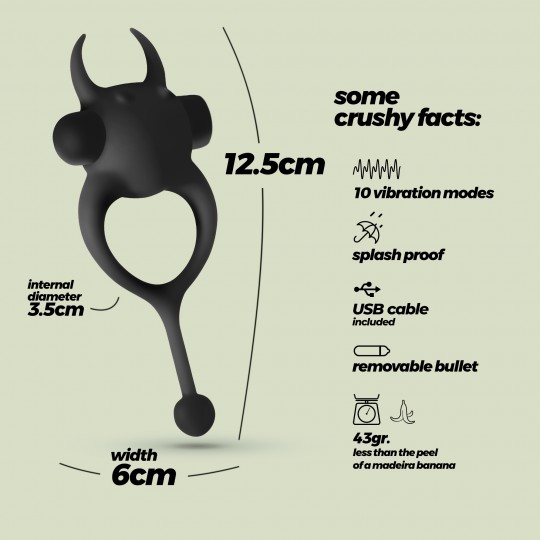 CRUSHIOUS DAEMON COCKRING WITH RECHARGEABLE VIBRATING BULLET BLACK