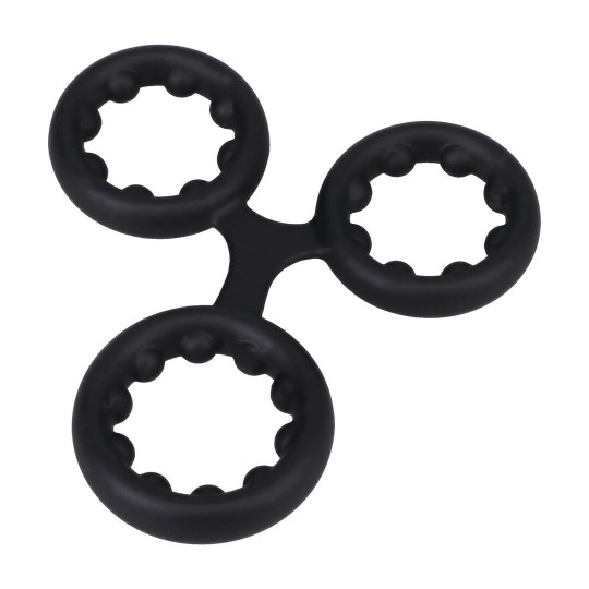 SILICONE TRIPLE STAMINA COCKRING WITH METAL BEADS - BLACK