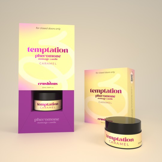 МАССАЖНАЯ СВЕЧА TEMPTATION С ФЕРОМОНАМИ И АРОМАТОМ КАРАМЕЛИ, 20 МЛ, CRUSHIOUS