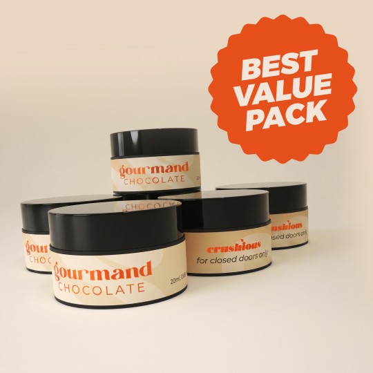 PACK 5 + 1 FREE CRUSHIOUS GOURMAND MASSAGE CANDLE WITH PHEROMONES AND CHOCOLATE SCENT 20ML