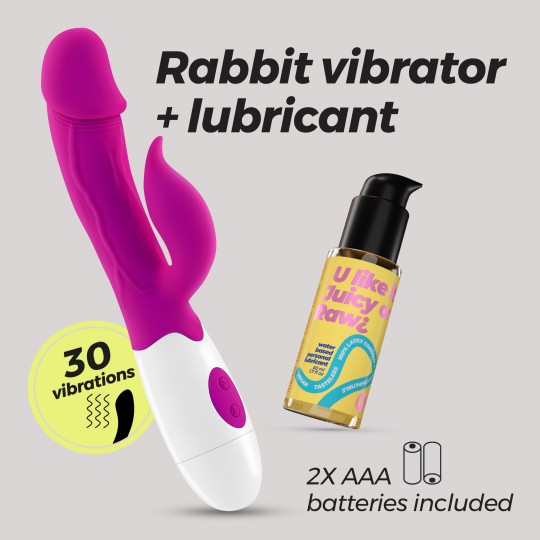 VIBRATORE CON STIMOLATORE CLITORIDE MOCHI VIOLA E LUBRIFICANTE A BASE D'ACQUA INCLUSO CRUSHIOUS