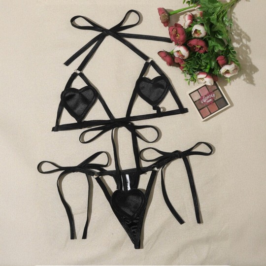 HEART SHAPED TWO PIECE HARNESS SET - BLACK