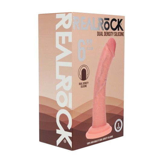 DUAL DENSITY SILICONE CURVED REALISTIC DILDO WITH SUCTION CUP - 6 / 15,5 CM - FLESH