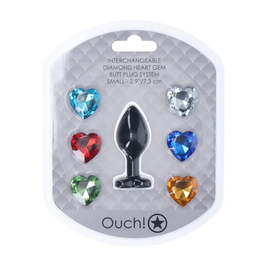 INTERCHANGEABLE DIAMOND HEART GEM BUTT PLUG - SMALL - BLACK