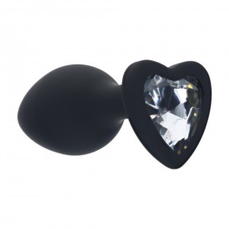 INTERCHANGEABLE DIAMOND HEART GEM BUTT PLUG - SMALL - BLACK