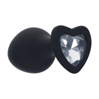 INTERCHANGEABLE DIAMOND HEART GEM BUTT PLUG - MEDIUM - BLACK
