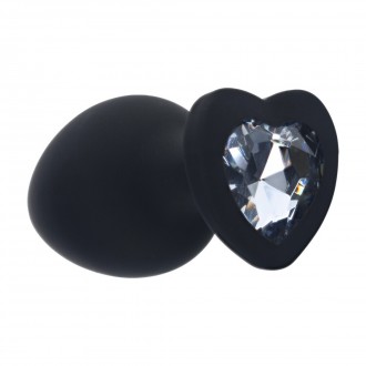INTERCHANGEABLE DIAMOND HEART GEM BUTT PLUG - LARGE - BLACK