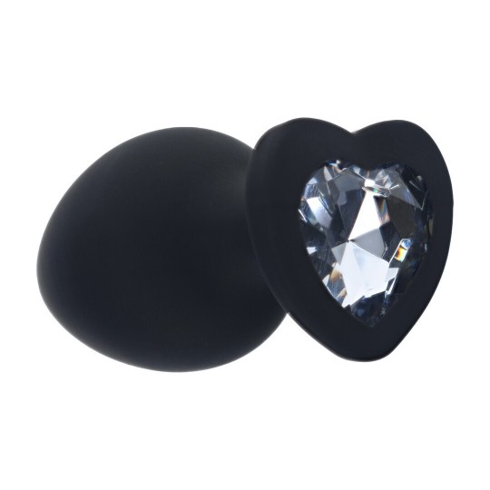 INTERCHANGEABLE DIAMOND HEART GEM BUTT PLUG - LARGE - BLACK