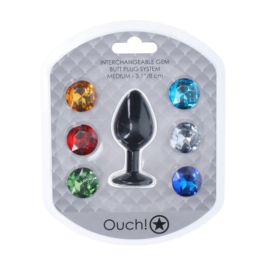 INTERCHANGEABLE DIAMOND ROUND BUTT PLUG - MEDIUM - BLACK