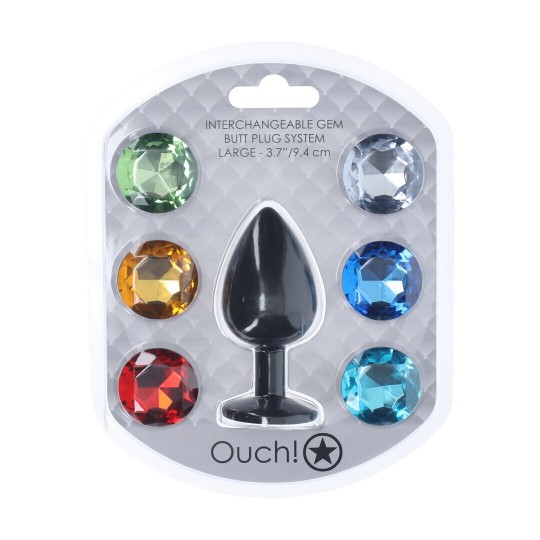 INTERCHANGEABLE DIAMOND ROUND BUTT PLUG - LARGE - BLACK