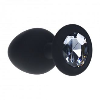 INTERCHANGEABLE DIAMOND ROUND BUTT PLUG - LARGE - BLACK