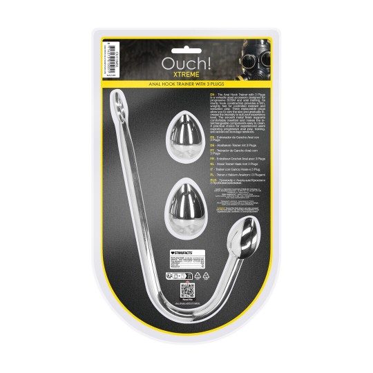 ANAL HOOK TRAINER WITH 3 PLUGS - SILVER